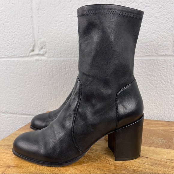 Stuart Weitzman Sleek 60 Leather Block Heel Sock Booties Size 38 - Picture 4 of 16